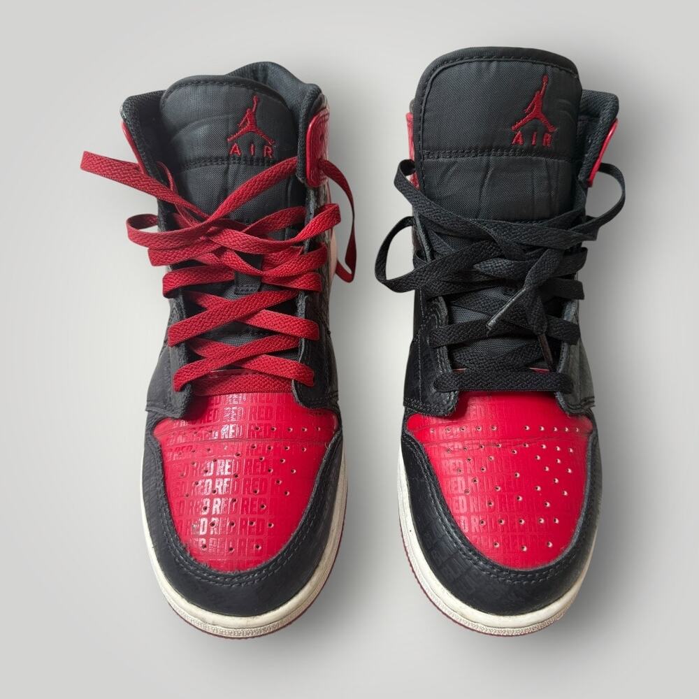 Nike Air Jordan 1 Mid SS "BRED TEXT" Bred DM9650-001 GS SIZE 7Y - Picture 2 of 13